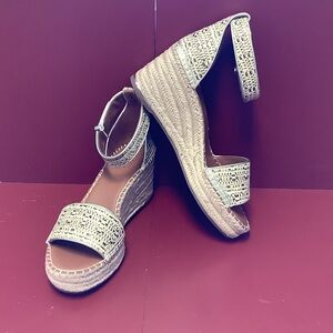 Franco Sarto Tan Woven Wedge Sandals